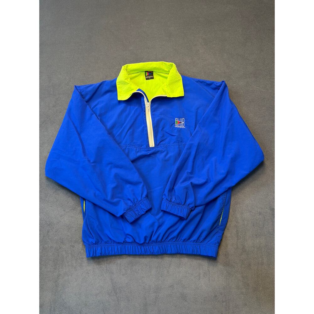 Vintage 80's Club Sportswear Windbreaker Men Med Retro Blue/Green Running Track